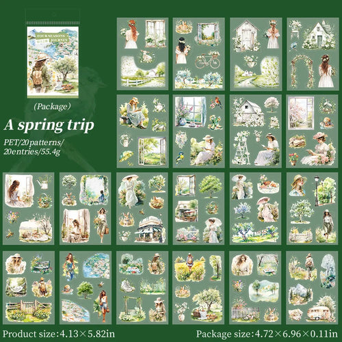 20 Sheets PET Die cut Stickers book Four Seasons Scenery Decorative