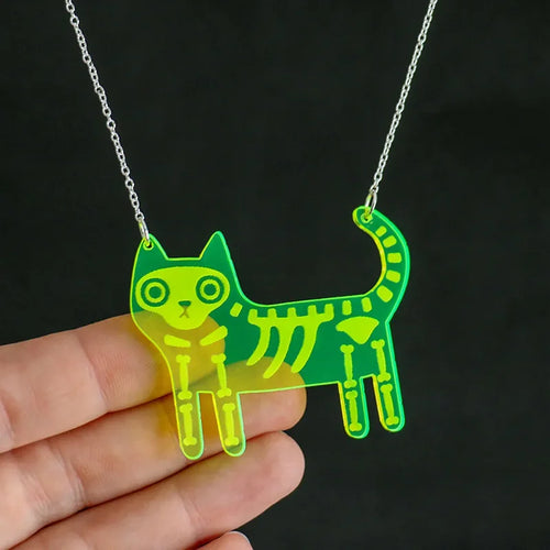 Cute Acrylic Black Cat And Fish Pendant Necklace Kawaii Pet Dog