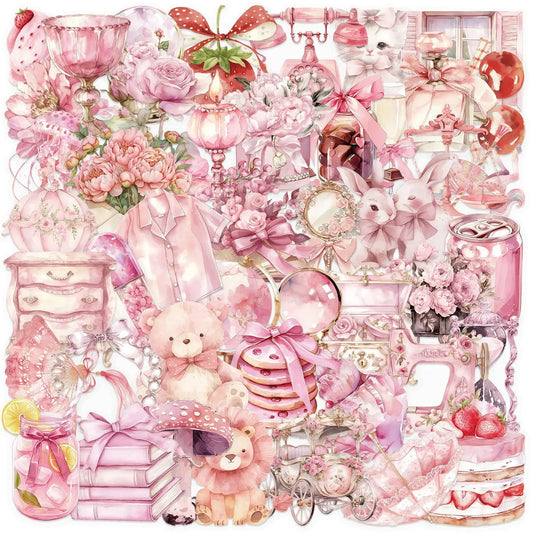 50Pcs Pink Fairy Tale Sticker Pack Transparent PET Phone Case Back