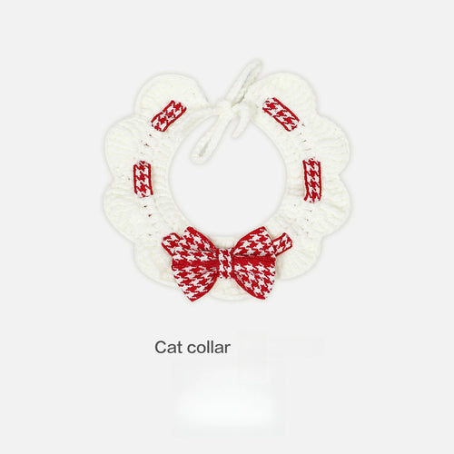Red and Black Checkered Houndstooth Pet Collar Bib Water Towel Knitted