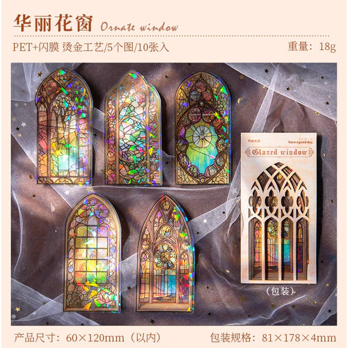 JIANQI 10pcs/pack Flowers Window Stickers Gold Foil Decor Junk Journal