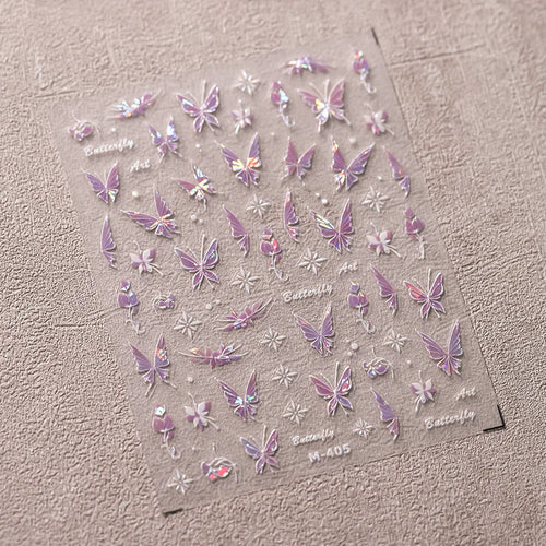 1Pcs 5D Embossed Aurora Butterfly Nail Art Stickers Self Adhesive