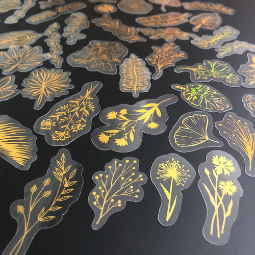 80 Pcs Glitter Gold Stickers Plant Flower,Waterproof Transparent