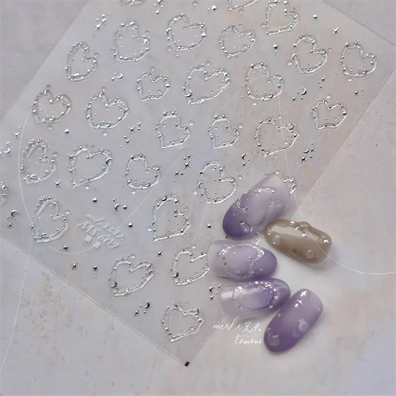1pcs Jelly Nail Stickers Shiny French Ice Crystal Stars Love Self