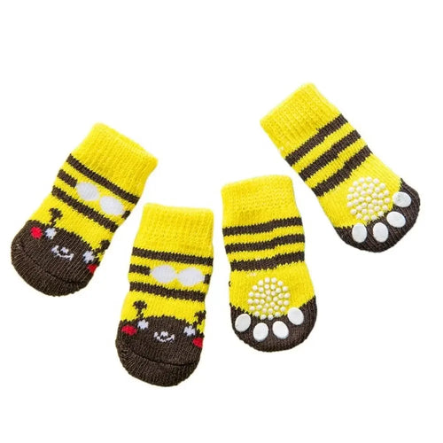 4Pcs Pet Cat Dog Floor Anti-slip Socks Autumn Winter Warm Soft Wool