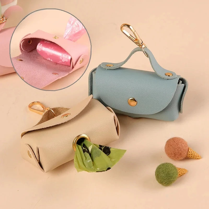 Portable Dog Poop Bag Organizer Stylish Pet Bag Holder Leather Pet