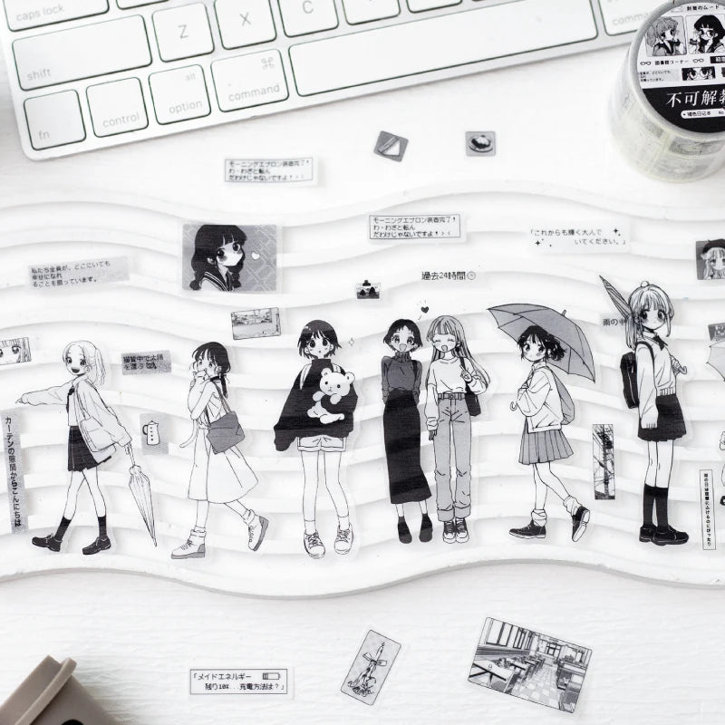 2m/roll Kawaii Japanese black and white manga style PET die-cut tape
