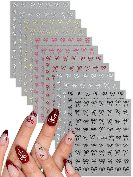 6/12/18/24/30 Sheets Bowknot Nail Stickers Cute Ribbon Design Self