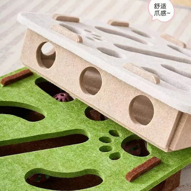 Pet Cat Puzzle Maze Holes Toys Felt Box With Bell Ball Kitten Playing