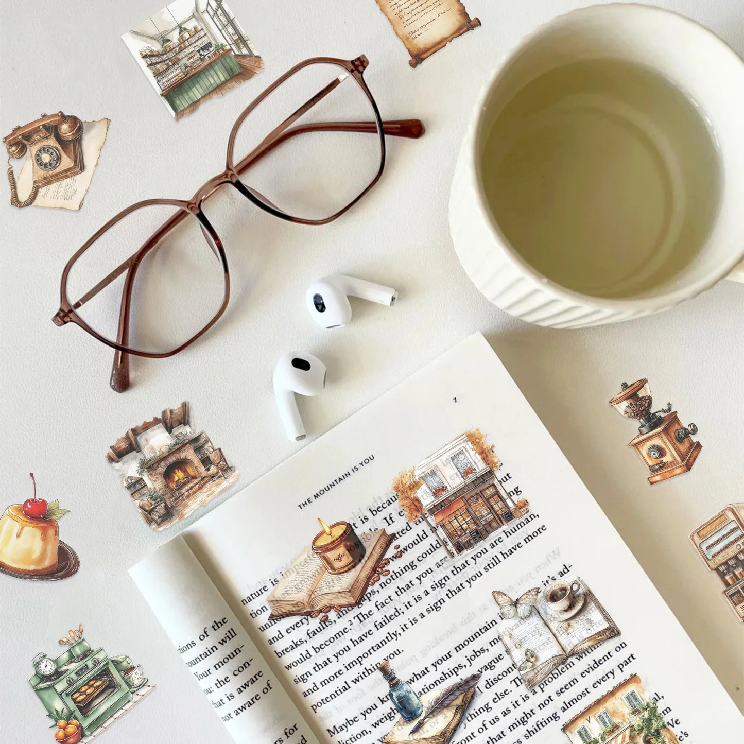 50pcs Retro Coffee Alphabet Theme Clip Stickers Aesthetic Waterproof