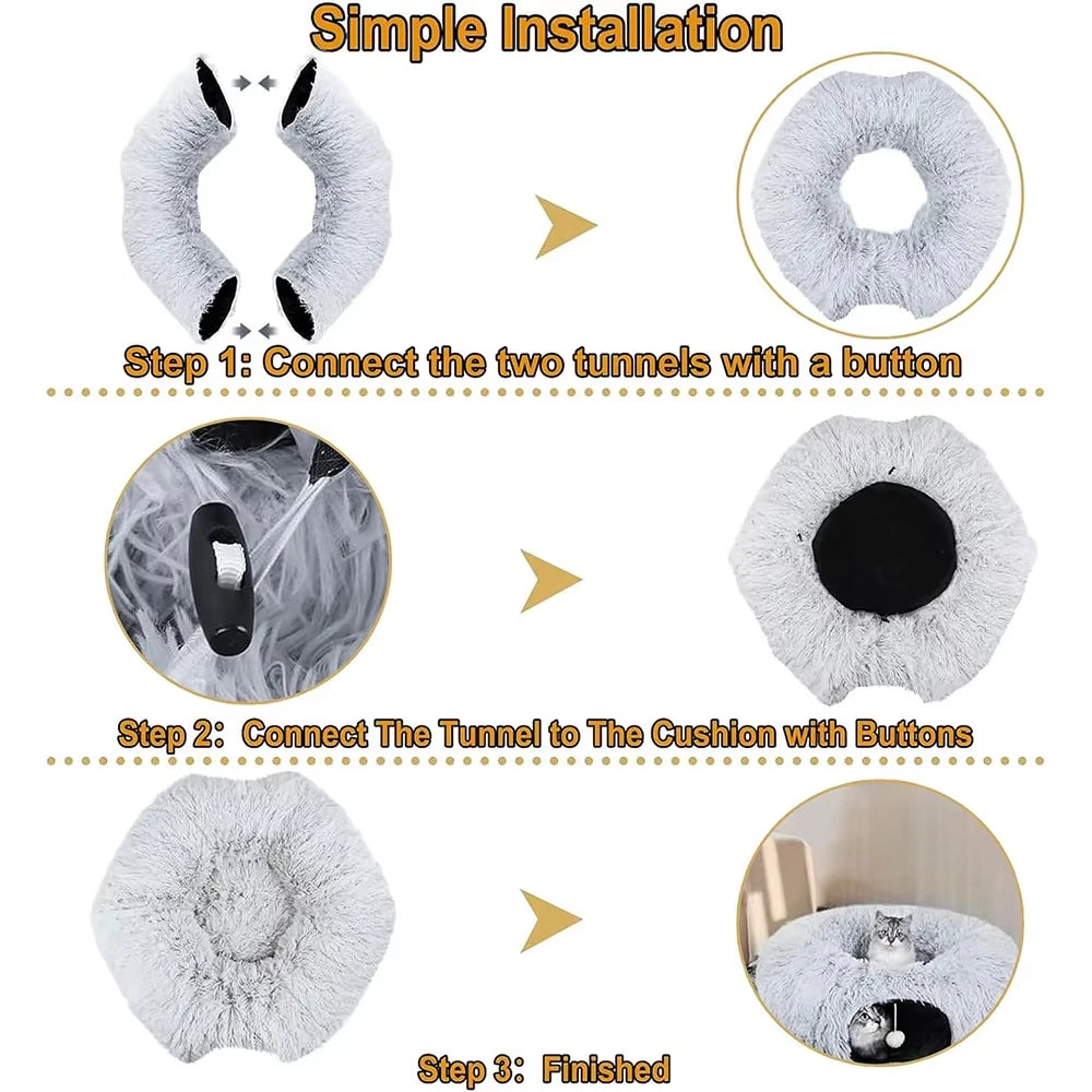 Winter New Arrival Plush Cat Tunnel Bed Foldable Two-in-One round