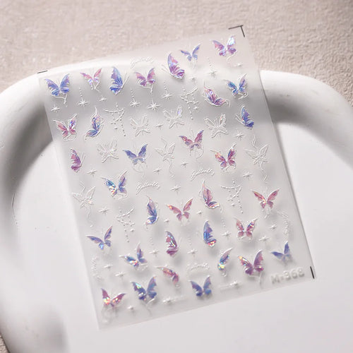 1Pcs 5D Embossed Aurora Butterfly Nail Art Stickers Self Adhesive