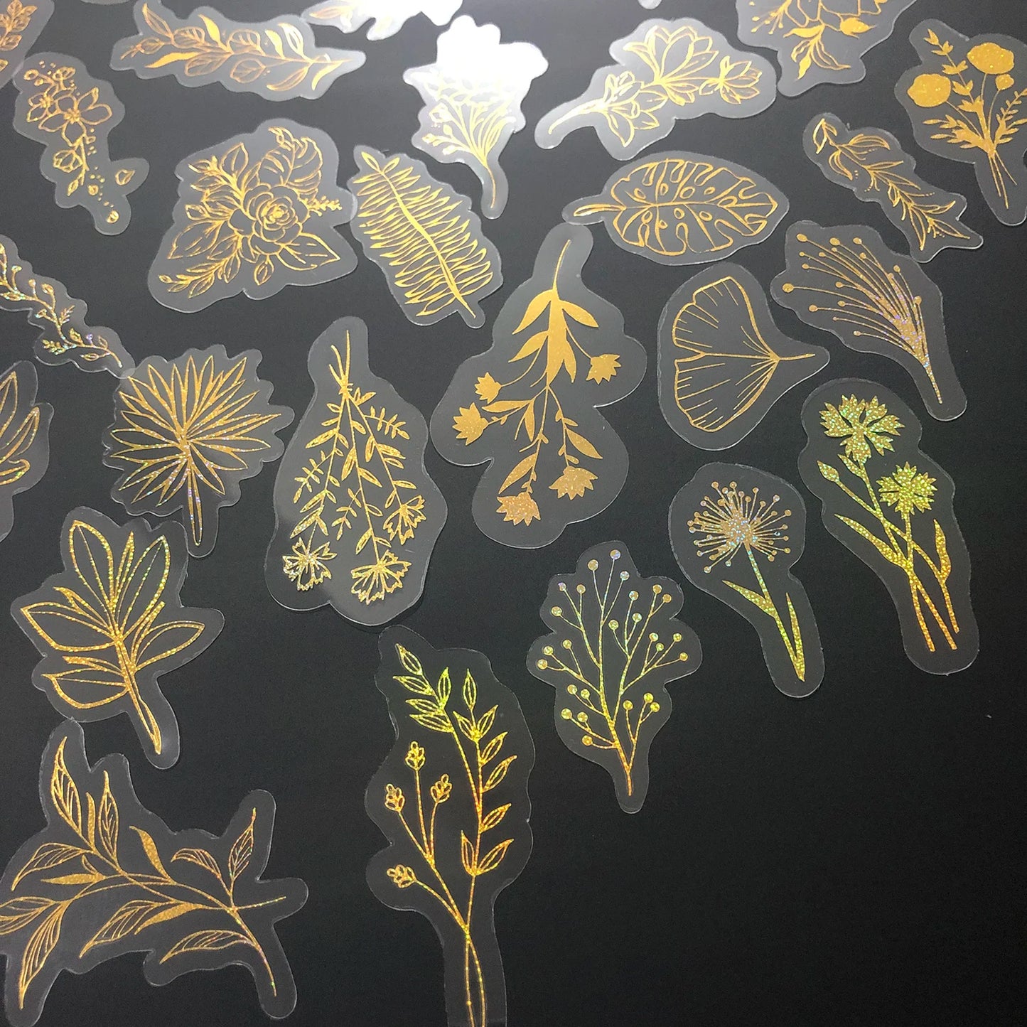 80 Pcs Glitter Gold Stickers Plant Flower,Waterproof Transparent