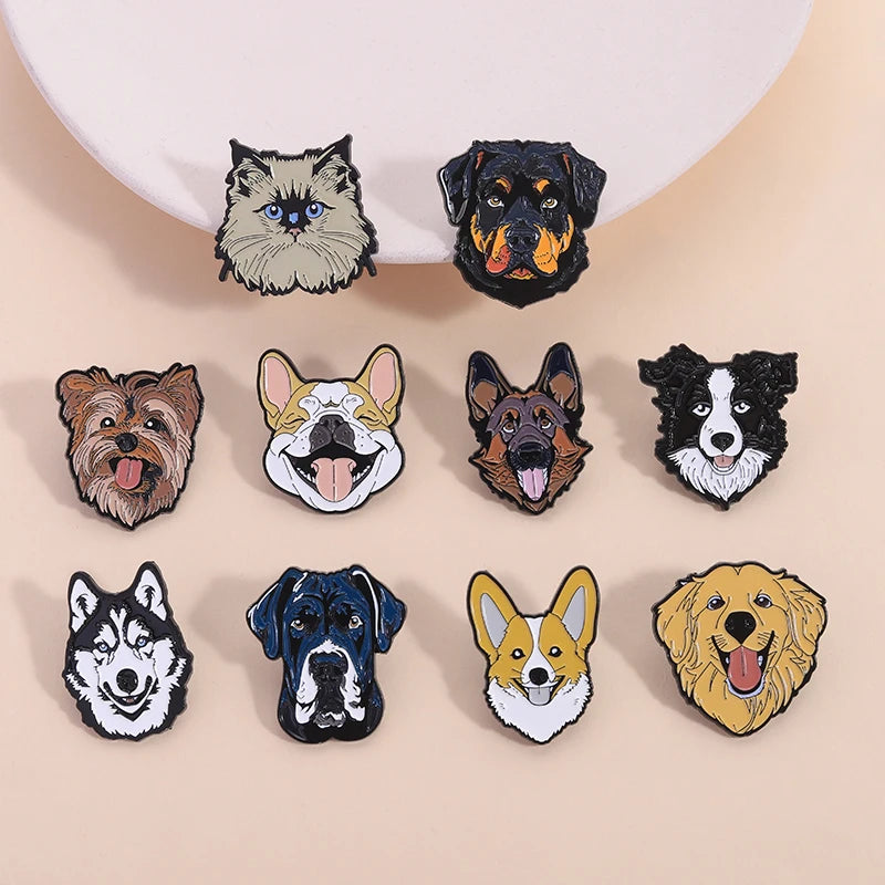 3-10pcs/set Cute Animal Enamel Pins Pet Dogs Raccoon Red Eared Rabbit