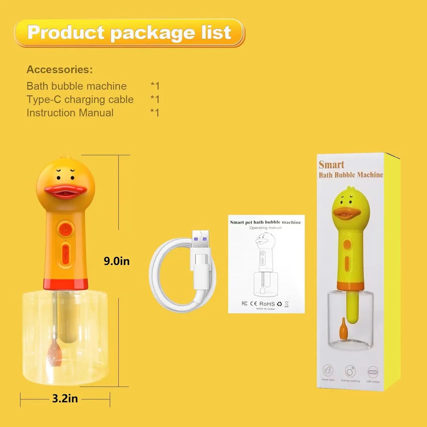 Yellow Duck Pet Cleaning Bathing Electric Foam Machine Usb Charging