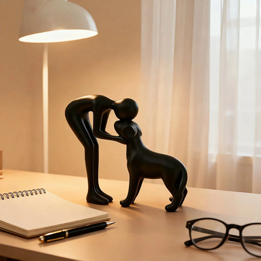 Abstract art companionship! Interactive human and pet figurines for