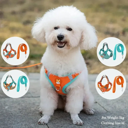 Booteely Pet Suede Chest Harness Vest Dog Cat Strap Reflective Leash