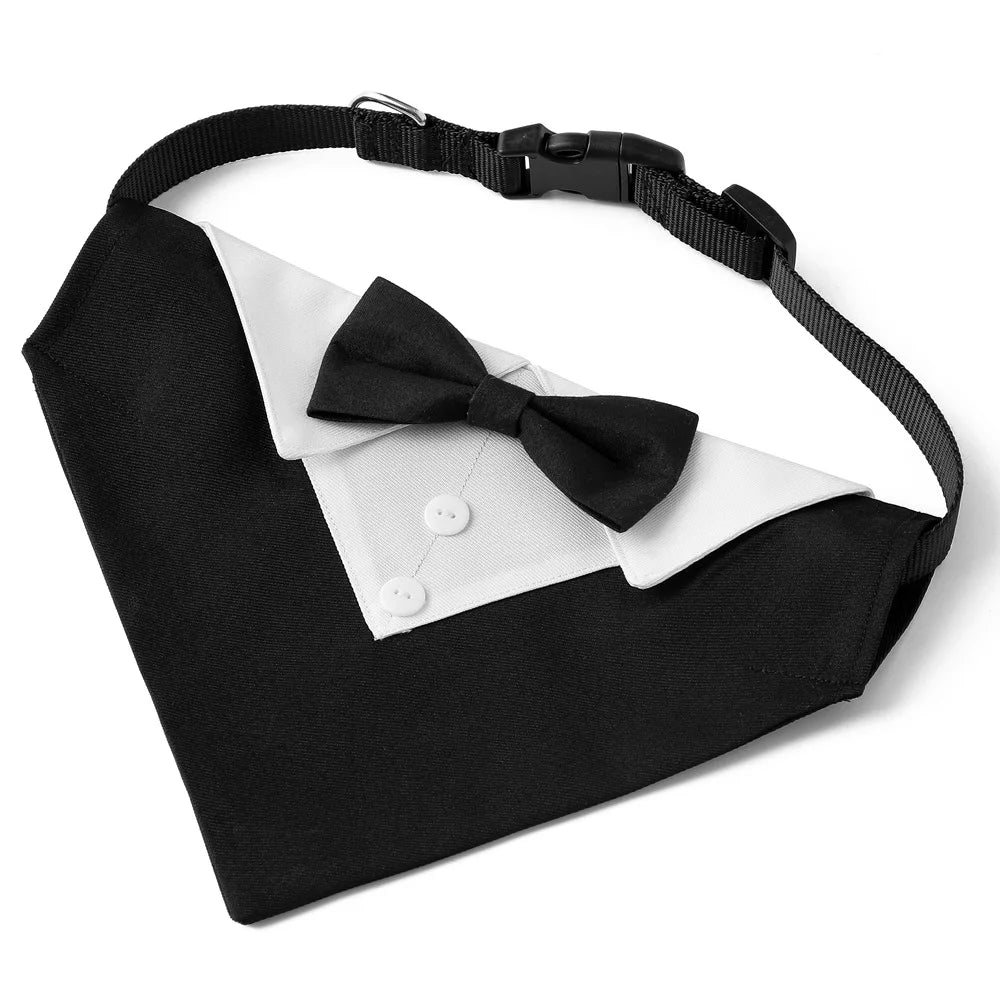 Adjustable Chic Pet Bandana with Bow Tie - Polyester Triangle Scarf &