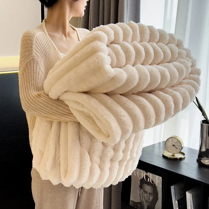 Solid Color Thickened Wide Striped Multifunctional Blanket Can Be Used