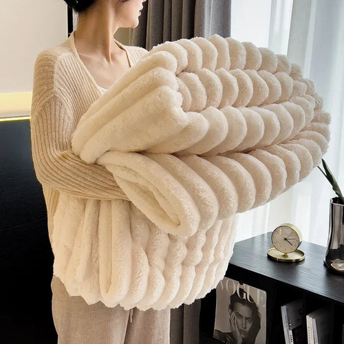 Solid Color Thickened Wide Striped Multifunctional Blanket Can Be Used