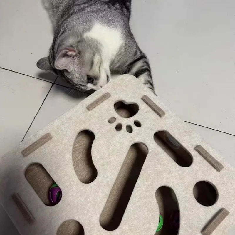 Interactive Cat Puzzle Maze Toy with Bell Ball Felt Box Kitten Playing