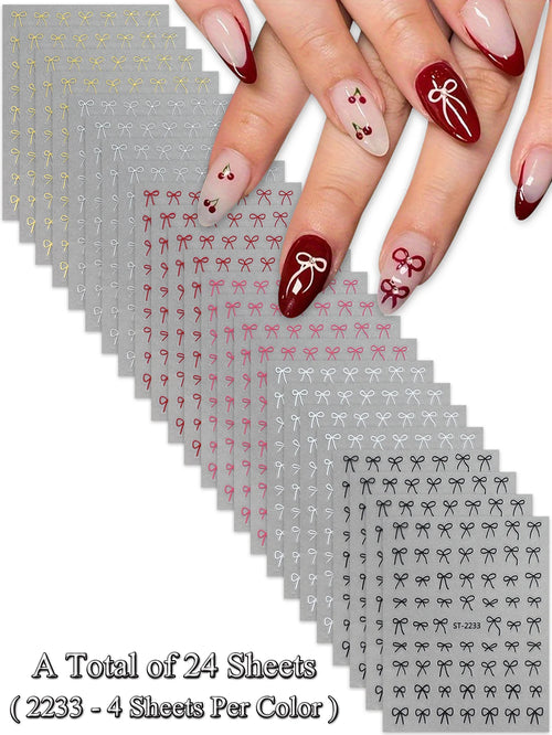 6/12/18/24/30 Sheets Bowknot Nail Stickers Cute Ribbon Design Self