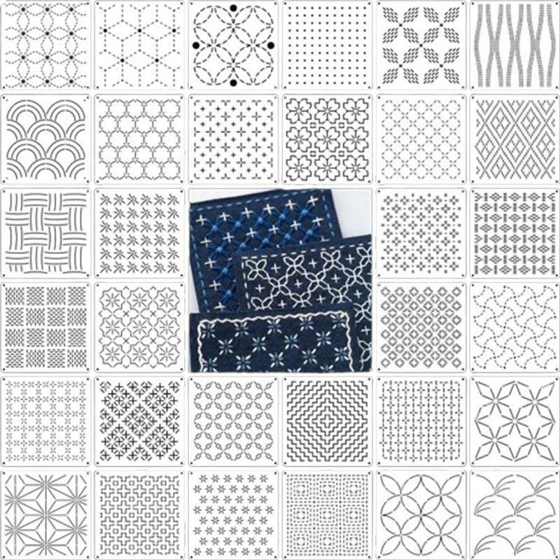 9/32Pcs Sashiko Embroidery Template DIY Geometric Patchwork Stencil