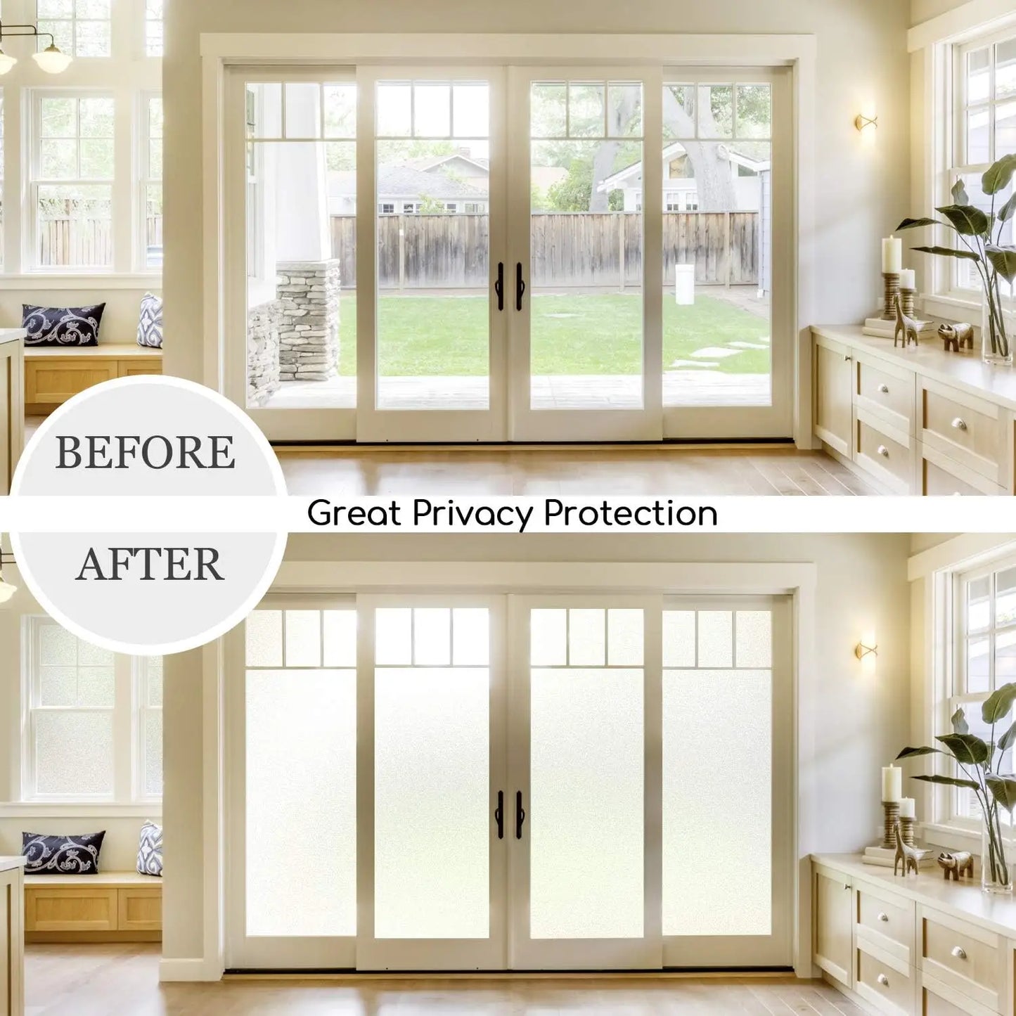 Window Privacy Film Non-Adhesive Frosted Glass Window Film for
