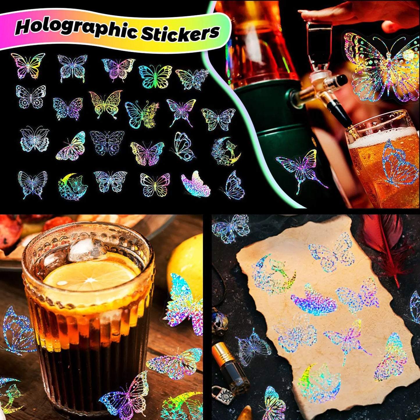 100 PCS/PACK Transparent Butterfly Laser Stickers Holographic Stickers