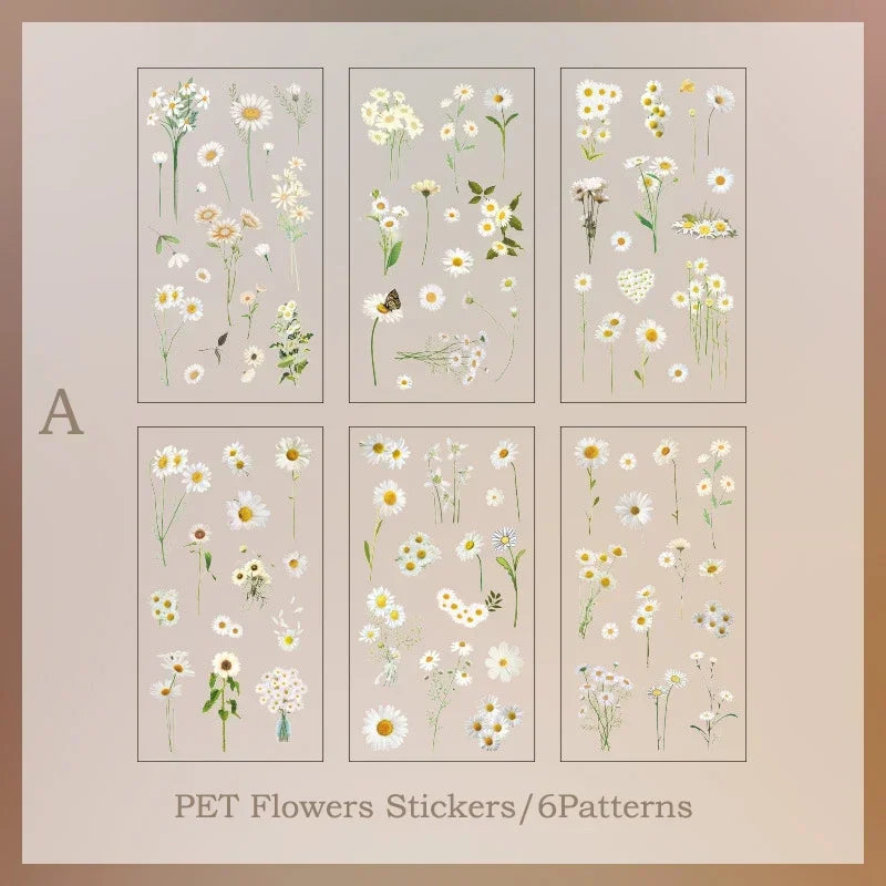 6pcs/pack Transparent  Flowers Plants PET Decorative Stickers Diary