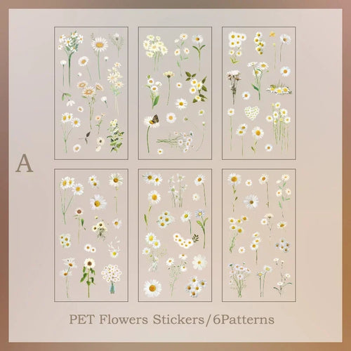 6pcs/pack Transparent  Flowers Plants PET Decorative Stickers Diary