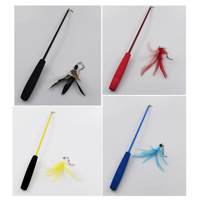 Pet Cat Toy Super Long Three Section Telescopic Rod Cat Teaser Stick