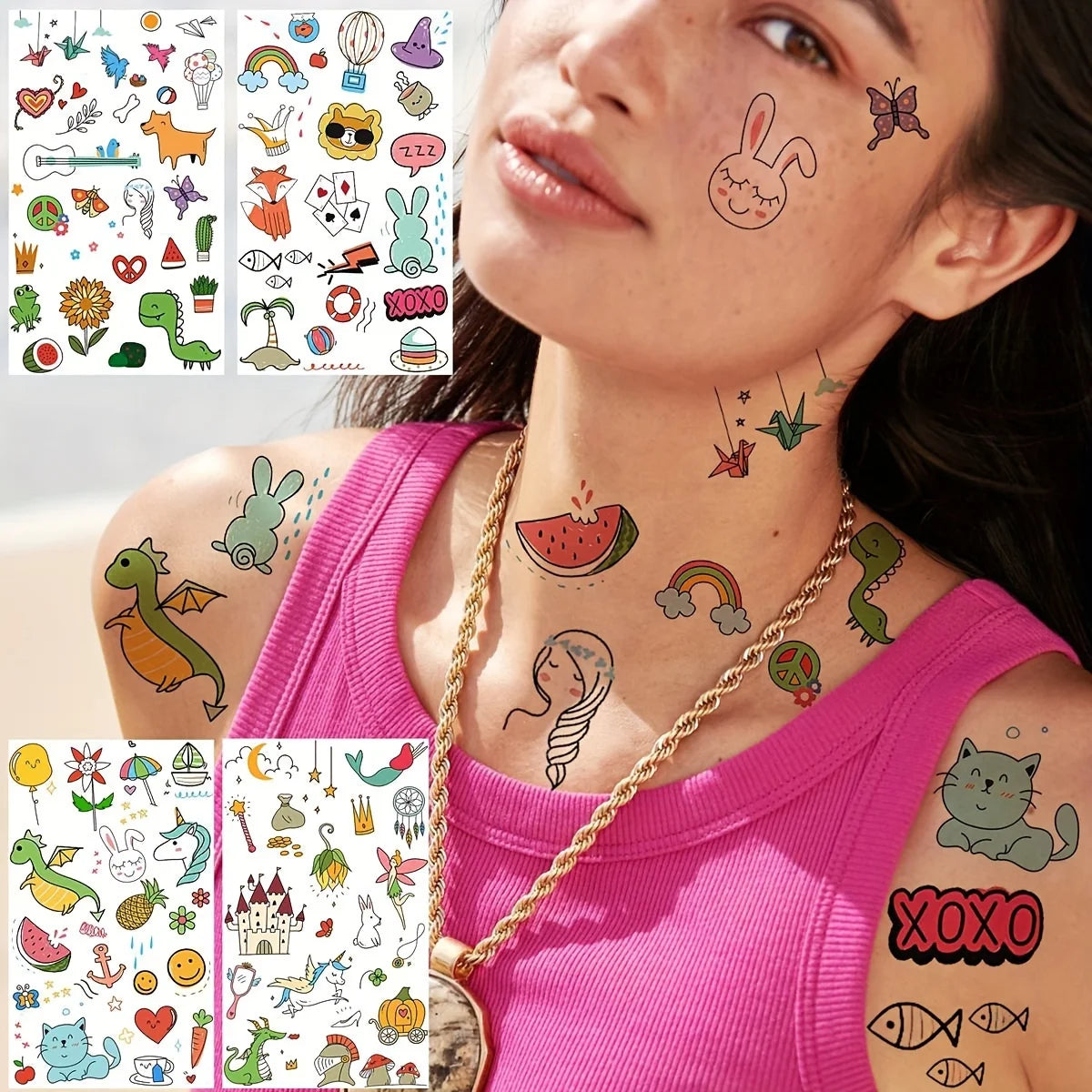 60 Sheets 1000+ Patterns Cute Cartoon Temporary Tattoos Animals Zoo
