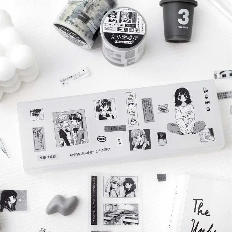2m/roll Kawaii Japanese black and white manga style PET die-cut tape