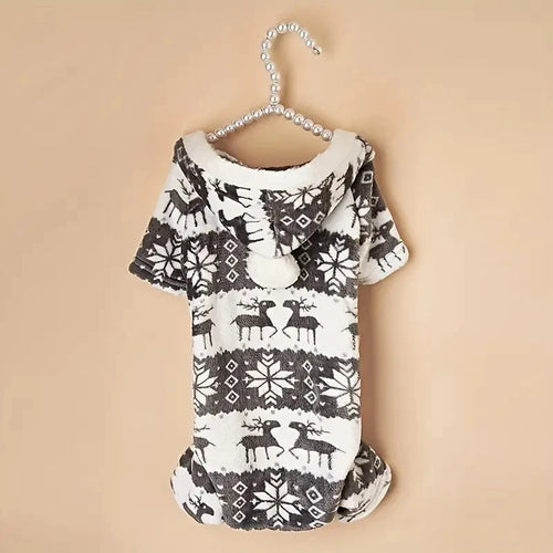 1pc Pet Christmas Reindeer Graphic Pajamas Hooded Jumpsuit For Puppy,