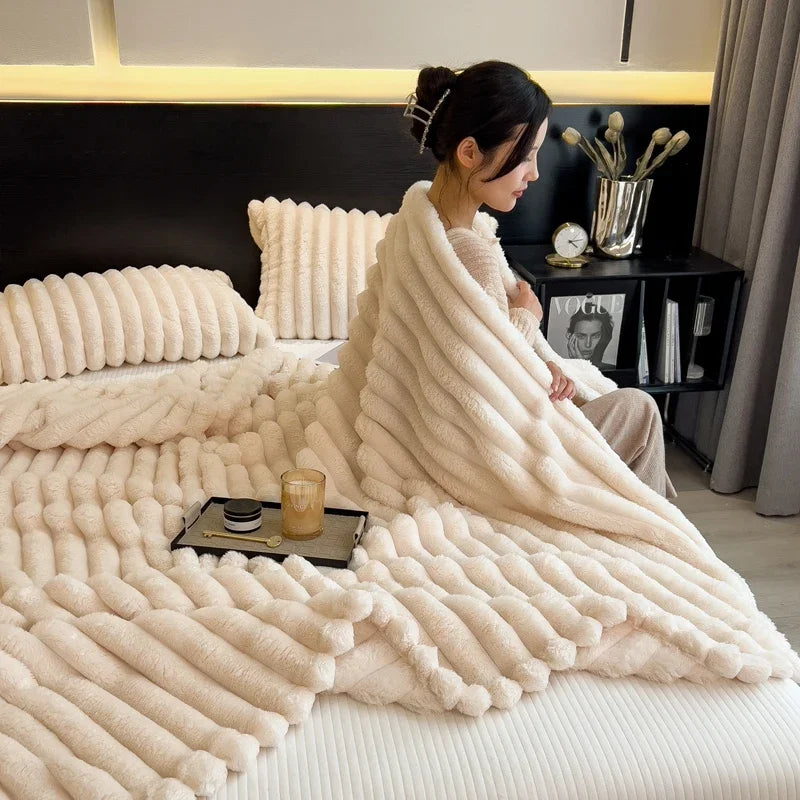 Solid Color Thickened Wide Striped Multifunctional Blanket Can Be Used