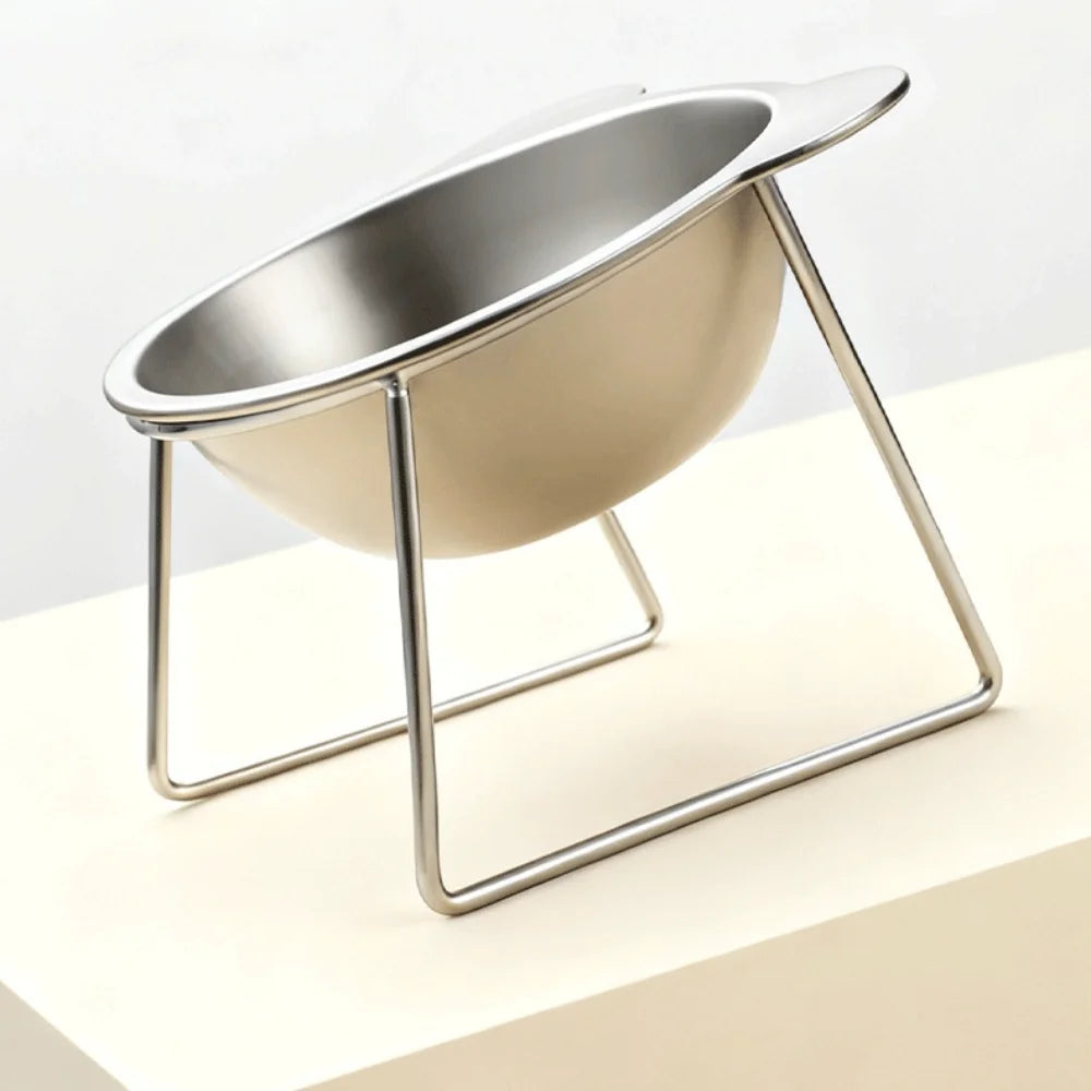 304 Stainless Steel Elevated Pet Bowl: Angled Tilted Feeder with Neck