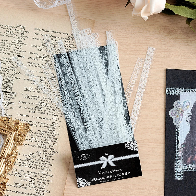 30pcs Retro Floral White Lace Sticker Hand Account DIY Decoration