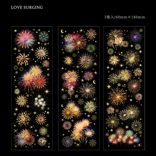 Journamm 3Pcs Fireworks Theme Stickers PET Material DIY Scrapbooking