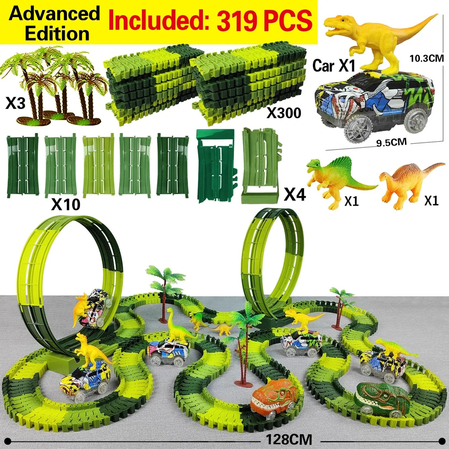 Magic Climbing Electric Dinosaur Car Track Railway Toy Car Set Bend
