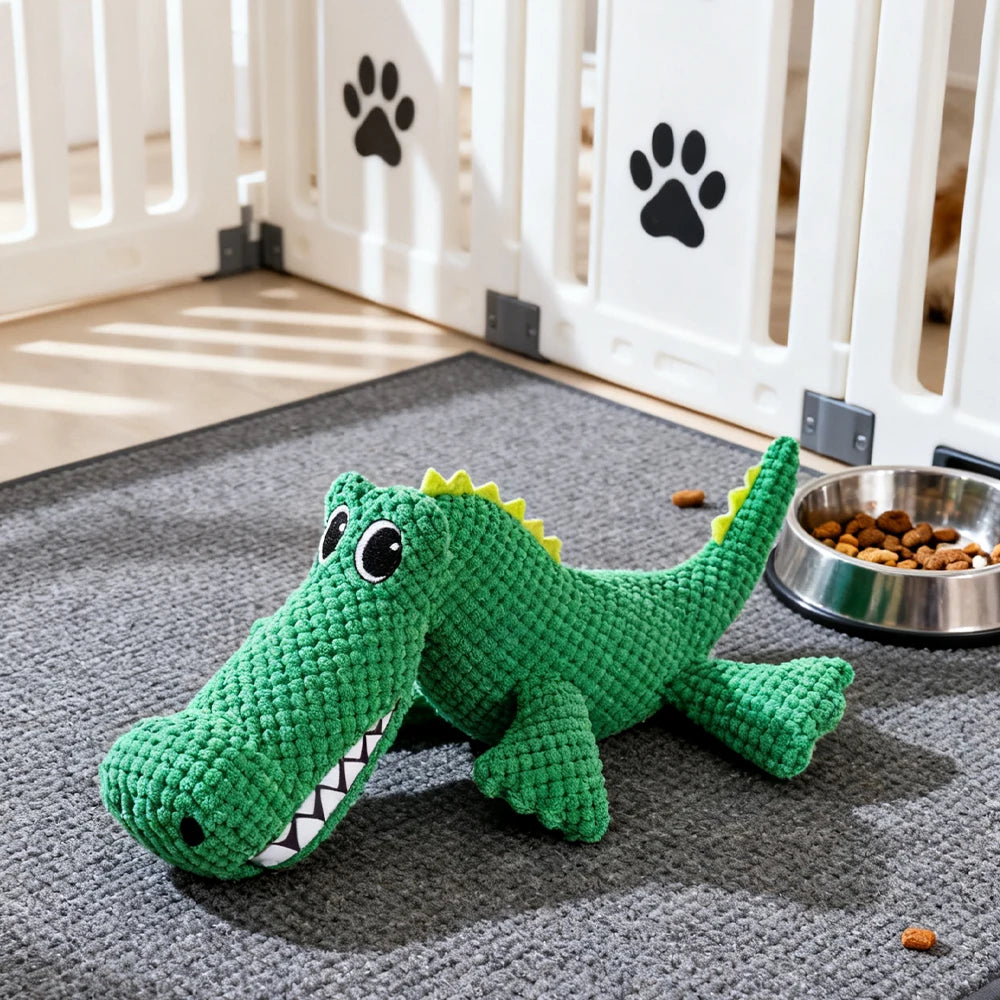 Pet Chew-Resistant Plush Interactive Toy with Sound, Dinosaur Shape,