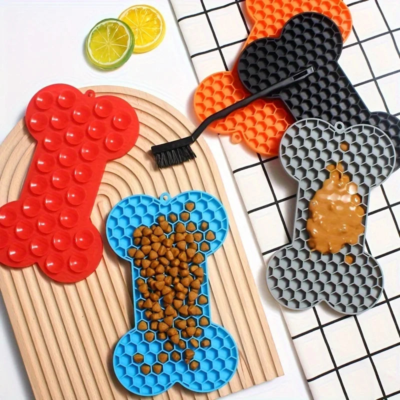 1PC Dog Slow Food Pad Bone Silicone Pet Licking Pad Mat Placemats Pet