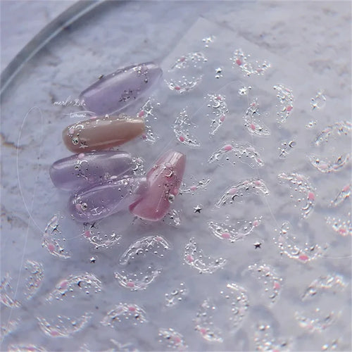 1pcs Jelly Nail Stickers Shiny French Ice Crystal Stars Love Self