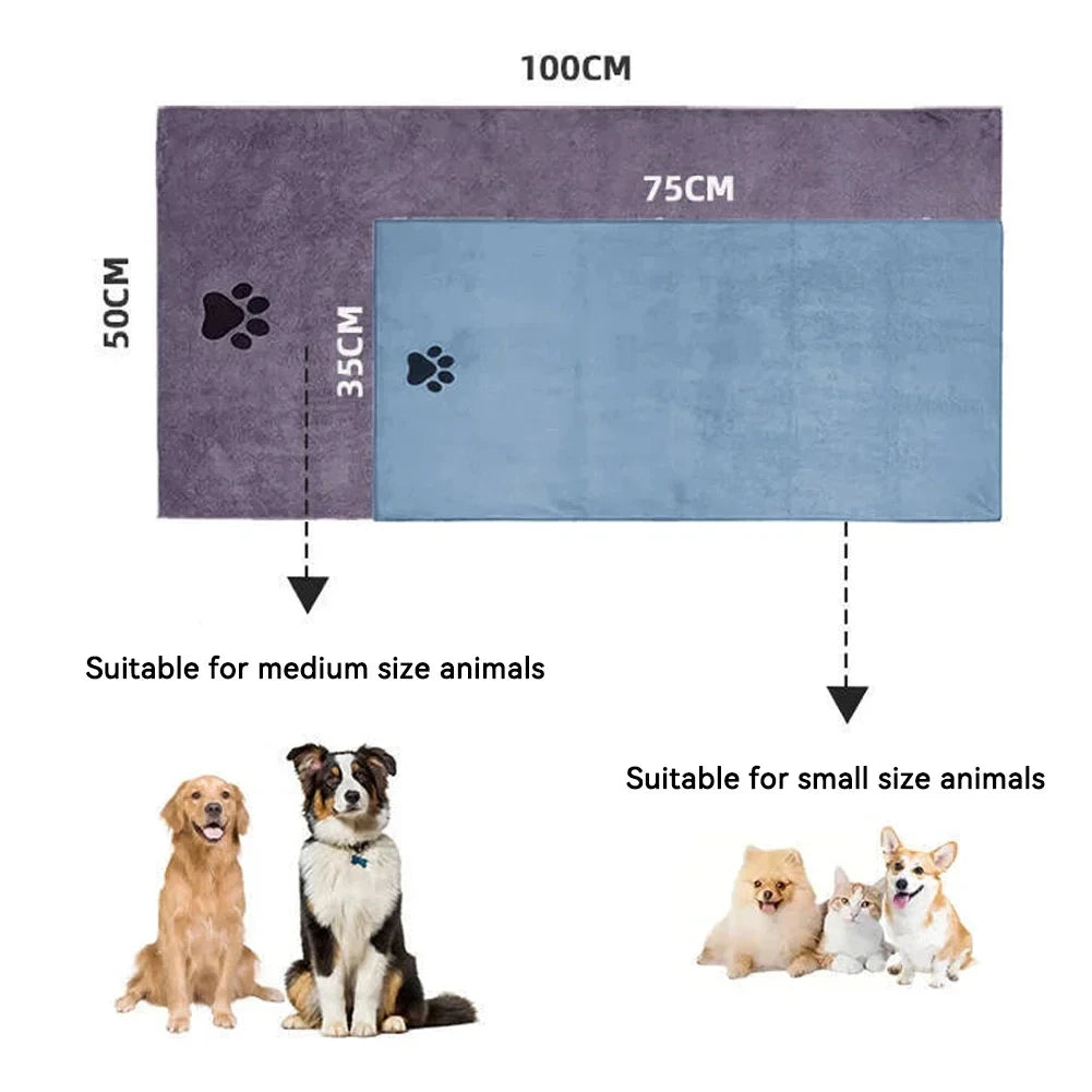 3 Size Options Microfiber Pet Bath Towel Embroidered Super Soft