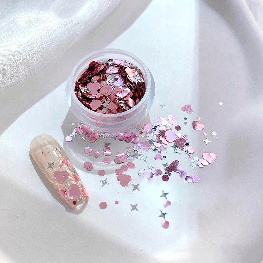 Sparkling four-star star love star girl pink nail Glitter decoration