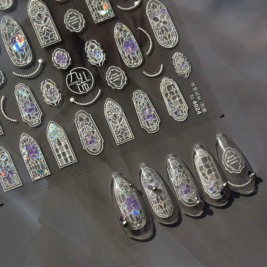 1piece 5D glass fragment nail sticker high quality stained glass