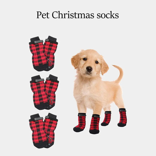 4PCS Pet Stocking Christmas Dog Stocking Thermal Strap With Non-slip