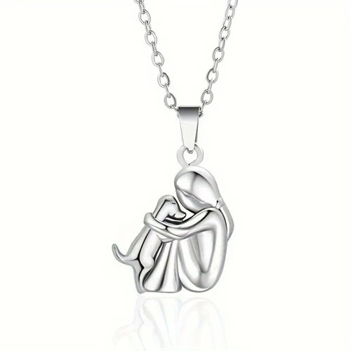 Dog Lover Hug Pendant Necklace | Two-Tone Stainless Steel | Pet