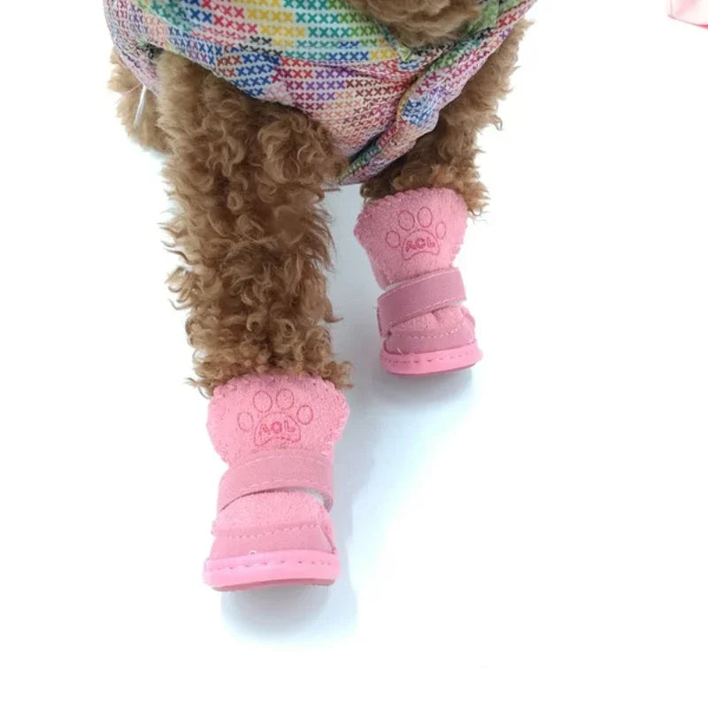 4Pcs Pet Snow Boots Thickened Plush Warm Cotton Non-slip Shoes Small