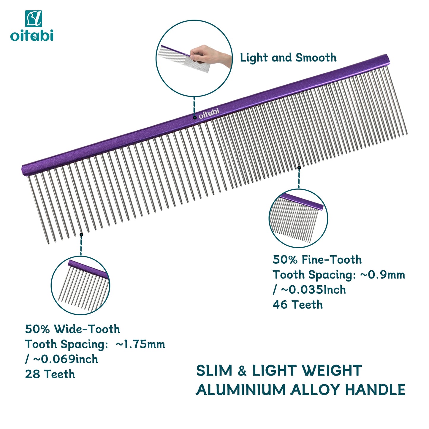 Oitabi Pet Comb Stainless Steel Long Teeth Comb for Dogs & Cats Pet
